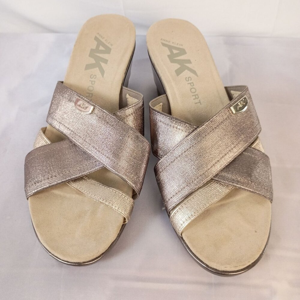 Anne Klein Sport Peggy Wedge Sandals Women Size 9 Bronze Metallic Slide - Picture 2 of 11